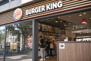 Façade d'un restaurant Burger King en France avec affichage de certification halal en vitrine